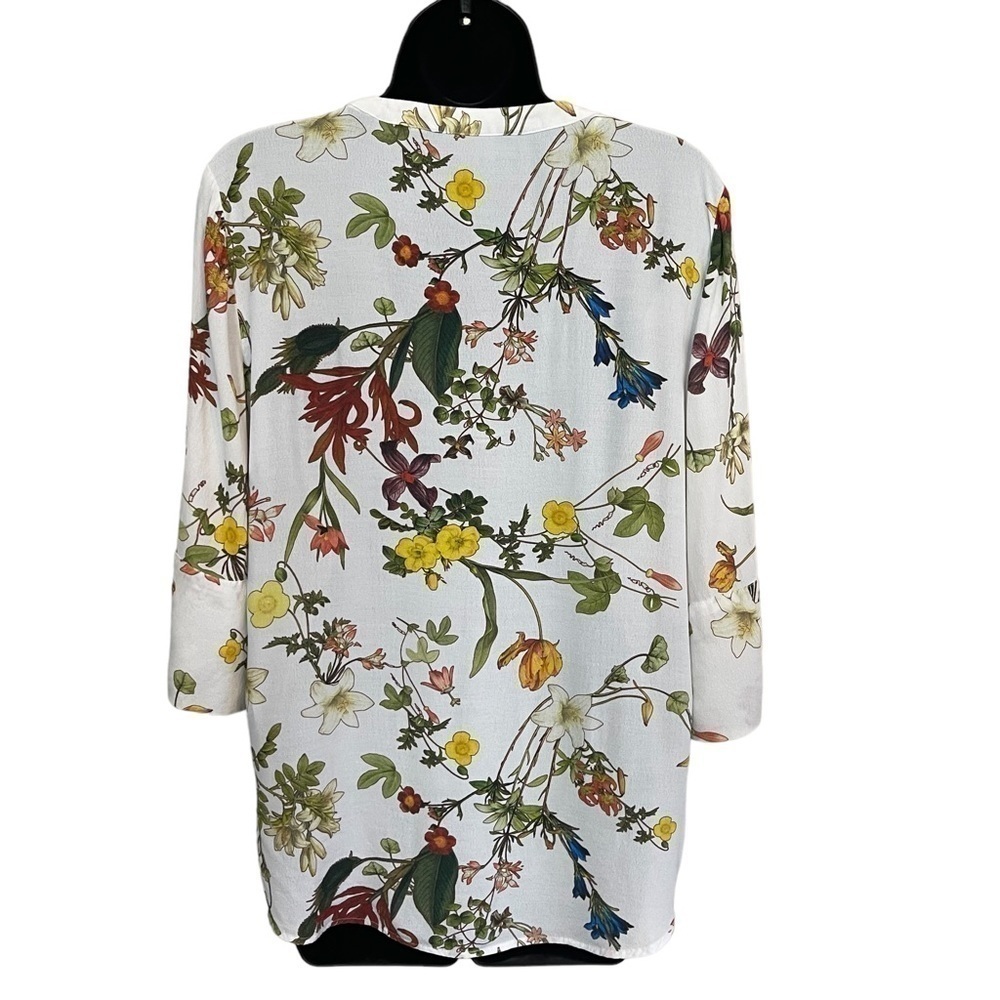 Euc Zara Woman 3/4 sleeve top, floral, v-neck, white/multicolour, size Small. - Picture 4 of 11